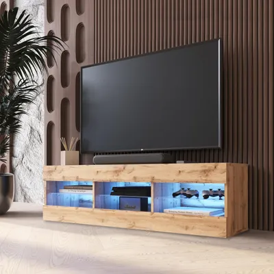 Obrázek produktu pro Tivoli TV skříňka, Wotan/Wotan, šířka 140 cm x výška 40,5 cm x hloubka 35,5 cm, LED modrá, do obývacího pokoje, ložnice