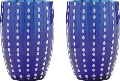 Produktbild von Zafferano Perle Blue Glass - Farbiges mundgeblasenes Glas, 32 cl, handgefertigt - Set mit 2 handgefertigten Bechern für Wasser oder Cocktails