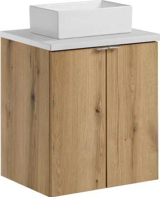 Immagine prodotto di Mobile Bagno 50 Cm In Rovere Con Piano Bianco E Lavabo Da Appoggio