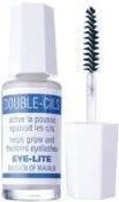 A bottle of eyelash enhancer and its applicator brush are shown against a white background.