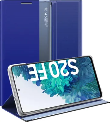 Produktbild von Galaxy S20 FE Hülle, LaimTop Slim Flip Leder Smart View Window Klappetui Schutzhülle mit Standfunktion für Samsung Galaxy S20 FE Blau