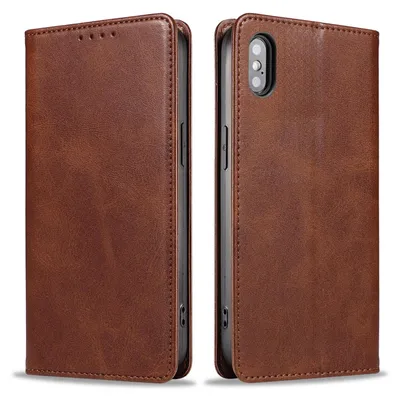 Produktbild von Handyhülle für Apple iPhone X / Xs Kunstleder Flip Cover Hülle Handytasche Case Kartenfach Farbe: Dunkelbraun