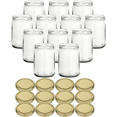 Immagine prodotto di set di 12 barattoli da conserva 580 ml classic con tappo a vite color oro - Barattoli da conserva con tappo a vite TO82 - Barattoli da conserva vuoti da riempire