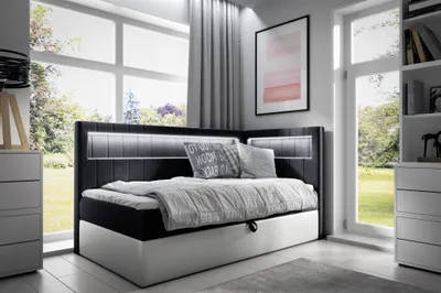 Produktbild von Boxspringbett Gästebett Kinderbett FABIAN Nr.3 80x200cm Weiss-Schwarz Seite Rechts