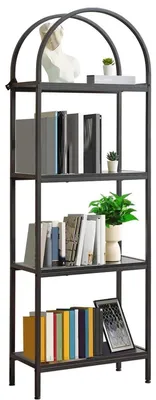Immagine prodotto di Libreria ad arco - Libreria a colonna - 4 ripiani - Struttura in metallo - Ripiani aperti - Ripiani in legno - Per soggiorno/ufficio - Nero