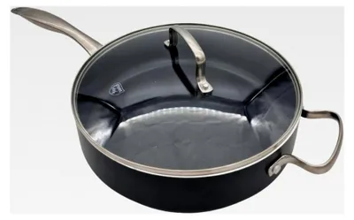 Produktbild von Servierpfanne 28 cm mit Glasdeckel, keramikbeschichtet, diamantverstärkt, PFAS-frei, geeignet für alle Herdarten, auch Induktion, backofenfest bis 220 °C