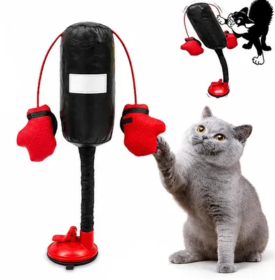 Produktbild von Interaktives Katzenspielzeug mit Saugnapf, Katzen Boxsack mit Federbewegung, Beschäftigungsspielzeug für Wohnungskatzen und Kitten