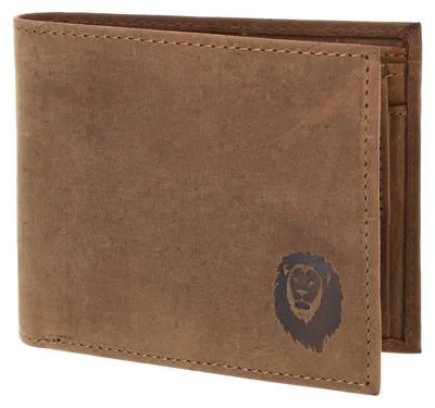 Produktbild von oxmox Leder Geldbörse Leather RFID Protect Querscheinbörse Freedom Lion Embossed Vintage Light Brown braun