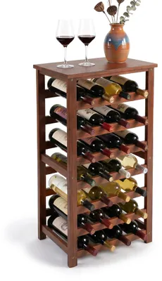 Image de Casier à vin Relaxdays, 28 bouteilles, bois de noyer, 94 x 47 x 26 cm, support pour vins rouges et blancs, casier à bouteilles, brun foncé
