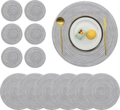 Produktbild von Famanu Tischsets und Untersetzer Set von 6 - Graue rutschfeste, waschbare Tischmatten - Hitzebeständig