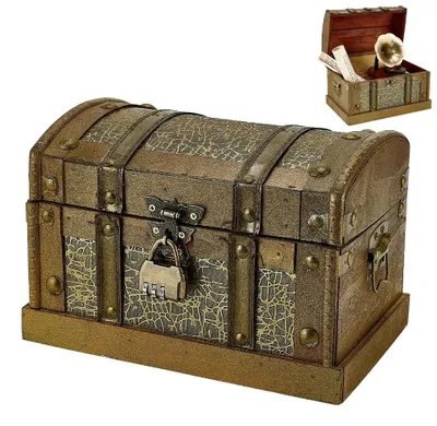 Zdjęcie produktu dla Drewniane pudełko do przechowywania w stylu vintage - dekoracyjne pudełko - styl piracki - do przechowywania biżuterii - zamykane na zawiasy - wymiary 24 x 16 x 16 cm - skrzynia na skarby