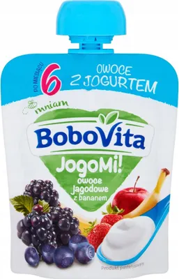 Zdjęcie produktu dla BoboVita JogoMi! Owoce z jogurtem owoce jagodowe z bananem po 6 miesiącu 80 g