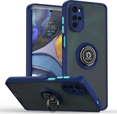 Produktbild von Moto G22 Hülle, Ring Halter Ständer Matte Transluzent TPU Rahmen Stoßfest Schutzhülle für Motorola Moto G22 Blau