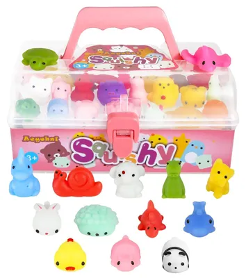 Produktbild von Quetschspielzeug Stressball Tierfiguren - 50 Stück - Weiches Gummi - Ab 3 Jahren - Mit Aufbewahrungsbox