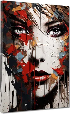 Produktbild von Frauengesicht red Style Leinwandbild Wandbild Kunstdruck XL Wanddeko: 75x100x2cm