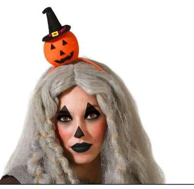 Imagen del producto de Gorro o tocado de Halloween con motivos de calabaza, material suave, talla única, ideal para fiestas