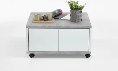 Produktbild von FMD Mobiler Couchtisch 70x70x35,5 cm Betongrau und Hochglanz-Weiß