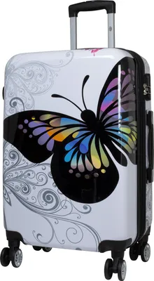 Produktbild von Polycarbonat Mittelgroßer Reisekoffer Butterfly Weiß Schmetterling 67 cm Motivkoffer Dehnfalte