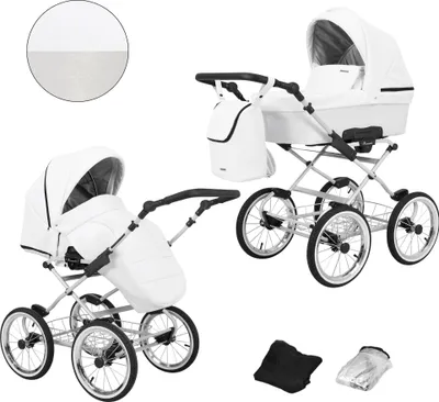 Produktbild von Kinderwagen ROMANTIC Sportwagen Babywagen Babyschale Komplettset Kinder Wagen Set 2 in 1 (weiß eco, Rahmenfarbe: grau)