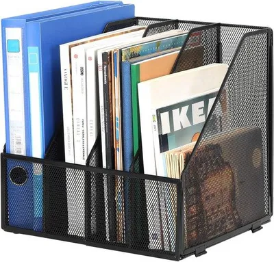 Produktbild von Metallischer A4-Zeitschriftenhalter - 4 Fächer - Schwarz - Gitterstruktur