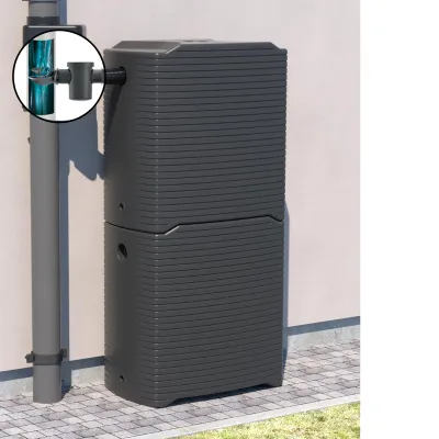 Produktbild von FUSION Wandtank 250 l Regentonne mit Paket All-Inclusive (Auslaufhahn, Regensammler, Entnahmeschlauch mit Spritzdüse), zur Regenwassernutzung