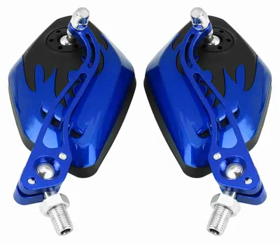 Image de 1 paire de rétroviseurs universels en aluminium à motif flamme pour motos et scooters, 8 mm et 10 mm, bleu