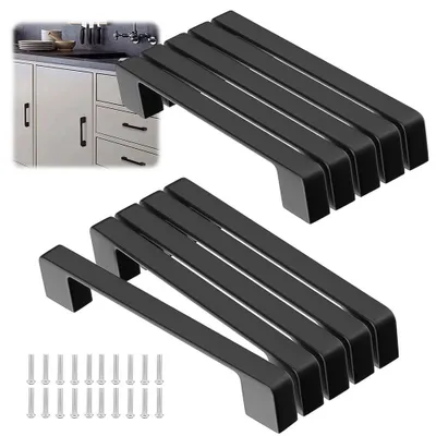 Obrázek produktu pro 10 ks nábytkových úchytek, černé, rozteč otvorů 128 mm + šrouby, úchytky na skříně, knoflíky na dvířka a zásuvky, úchytky na skříňky, úchytky na kuchyňské skříňky