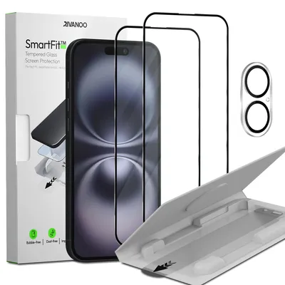 Obrázek produktu pro 2-balení iPhone 16 Ochranné sklo na displej & 1-balení ochrana objektivu - Tvrzené sklo | [Automatická instalace] - Bez bublin