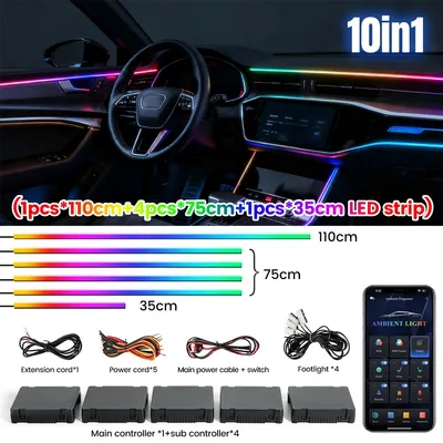Productafbeelding van Interieurverlichting voor auto, LED-strip, RGB-bediening, muziek synchronisatiefunctie, 10-in-1, droomkleur