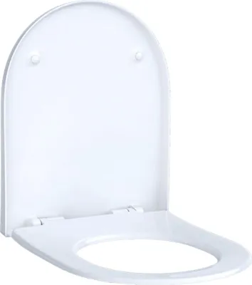 A white toilet seat with the lid open, shown from a slightly elevated front-left diagonal angle against a white background.