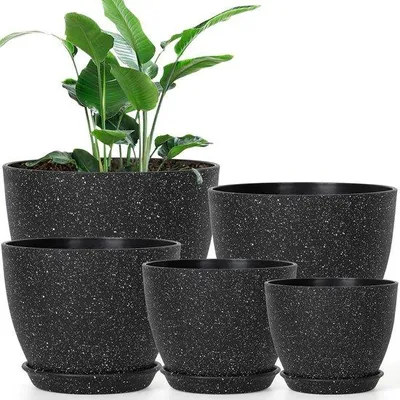 Image de Pots de fleurs d'intérieur - Pots décoratifs - Lot de 5 - Noir - 21,5/19/16/14/12,5 cm