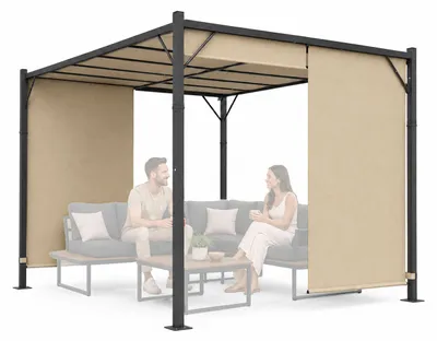 Produktbild von Garten- und Terrassenpergola 3 x 4 m, Stahlpavillon mit Überdachung, beige, MultiGarden