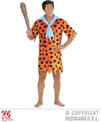 A man dressed in a caveman costume holding a club.