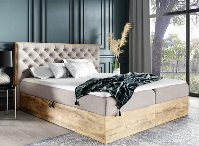 Image de AX LIVING Lit boxspring 160x200 avec sommier Clavio en beige