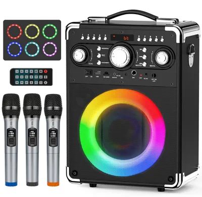Obrázok produktu pre Karaoke systém, prenosný Bluetooth reproduktor, LED osvetlenie, čierny 3ic