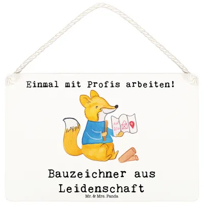 Produktbild von Mr. & Mrs. Panda Schild Bauzeichner Leidenschaft DIN A6 - Weiß - Geschenk, Wandbild Holz, wandtafel, Türschild, holzbild, Holzschild
