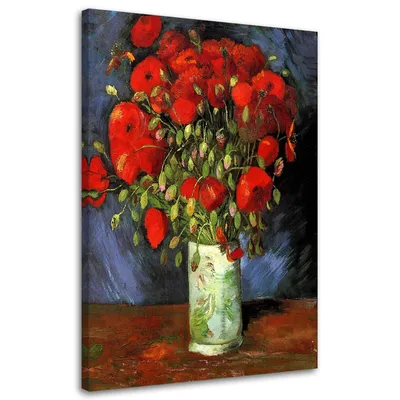 Produktbild von Leinwandbild vase mit roten mohnblumen - v. van gogh reproduktion 80x120 cm Feeby rot wandbild bereit zum aufhängen