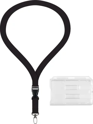 Produktbild von 10 Stück SET: 5x Lanyard Schwarz Keyholder Umhängeband 20mm Polyester mit Steckschnalle und starkem Karabinerhaken + 5 x Ausweis Halter Kartenhalter Keychain Lanyards Schlüsselband