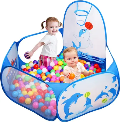 Produktbild von Kinder Bällebad, Bällepool, Pop Up Baby Kugelbad Outdoor mit Mini Basketballkorb, Blau