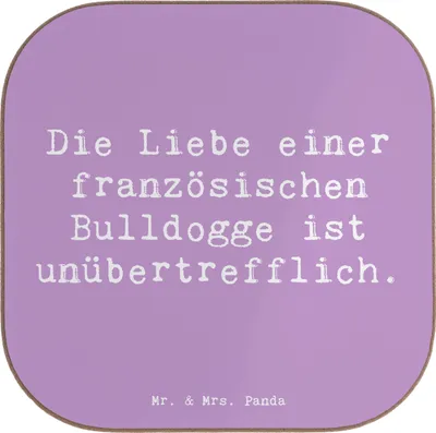 Produktbild von Mr. & Mrs. Panda Untersetzer für Gläser Spruch Französische Bulldogge Liebe - Lavendeltraum - Geschenk, Hunderassen Charakter, bieruntersetzer, Coaster, Tasse, Hunderasse
