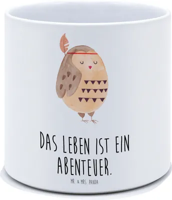 Produktbild von Mr. & Mrs. Panda Blumentopf Eule Federschmuck - Weiß - Geschenk, Übertopf, Pflanzkübel, Dekoration, Owl, Hoher, Abenteuer, Pflanzenkübel groß