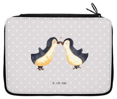 Produktbild von Mr. & Mrs. Panda Federmäppchen Pinguin Liebe - Grau Pastell - Geschenk, Federtasche, Hochzeitstag, Schlampermäppchen, Stifteetui, Bleistiftetui, Mäppchen, Freundin