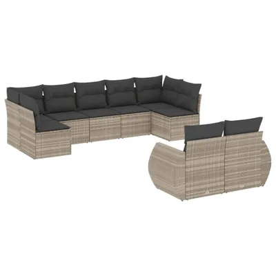 Produktbild von vidaXL 9-tlg. Garten-Sofagarnitur mit Kissen Hellgrau Poly Rattan
