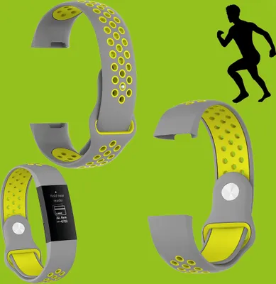 Image de Bracelet en plastique / silicone pour Fitbit Charge 3 / 4, pour homme, taille L, gris-jaune