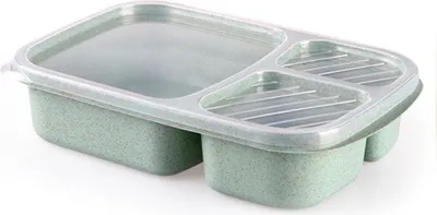 Produktbild von Bento-Lunchbox, 3-Fächer-Behälter zur Essensvorbereitung, wiederverwendbare Lebensmittelbehälter aus Weizenstroh für Arbeit und Reisen, Grün