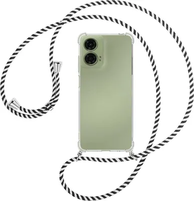 Produktbild von Handykette Backcover-Schutzhülle mit Band (Metall silberfarben) für Motorola Moto G24 - schwarz/weiß gestreift