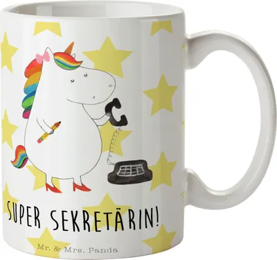 Produktbild von Mr. & Mrs. Panda haferl Einhorn Sekretärin - Weiß - Geschenk, Pott, Unicorn, Tasse, Büro, Einhörner, Kaffeebecher, Kaffeetasse, Teetasse, Steuerkanzlei, mit Spruch