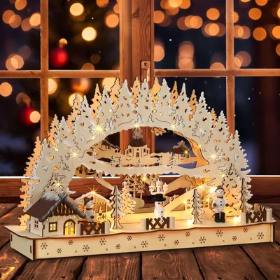 Image de MONZANA Arc Lumineux de Noël "Village d'hiver" LED Blanc Chaud Effet 3D