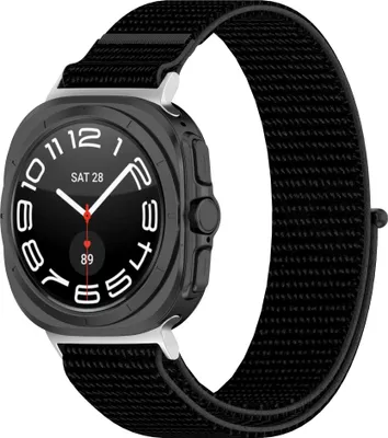 Produktbild von Strap-it Nylon-Smartwatch-Armband mit Klettverschluss - passend für die Samsung Galaxy Watch Ultra / Ultra 2025 47 mm (schwarz)