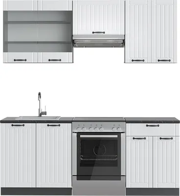Immagine prodotto di Cucina componibile Vicco Fame-Line Bianco rustico/antracite 200 cm senza piano di lavoro, Model 36161